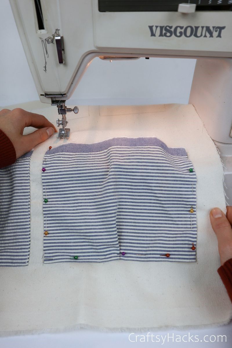 pinned fabric in sewing machine