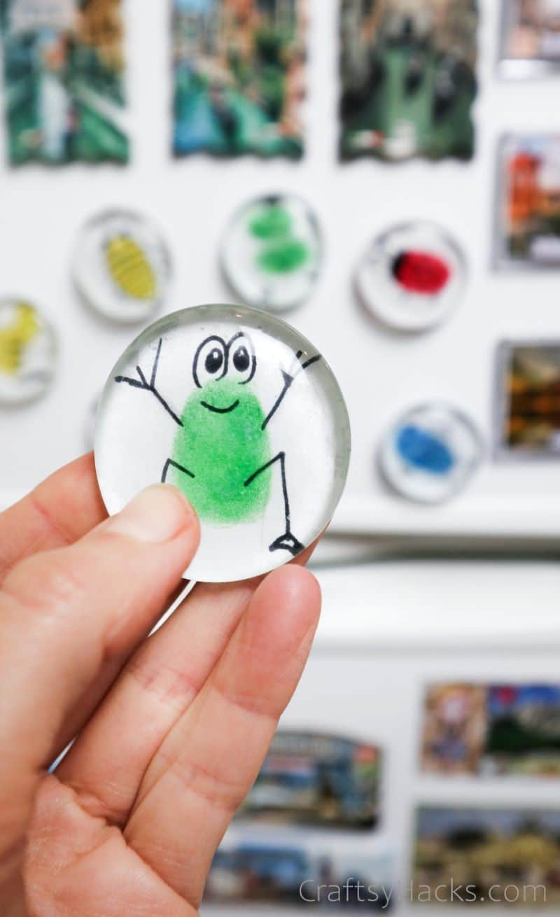holding glass magnet with frog figure